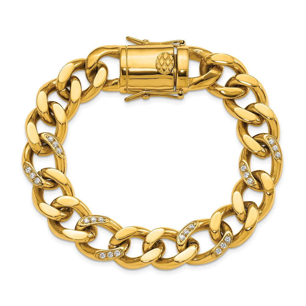 Stainless Steel Polished Yellow IP-plated w/CZ 8in Bracelet 8 inches