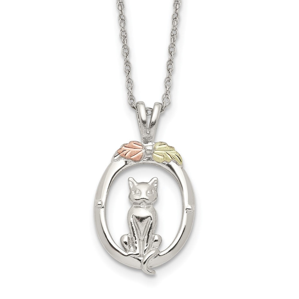 Landstrom's Mt. Rushmore Black Hills Sterling Silver 12K Gold Accents Oval with Cat 18 inch Spring Ring Clasp Necklace 18 Inches