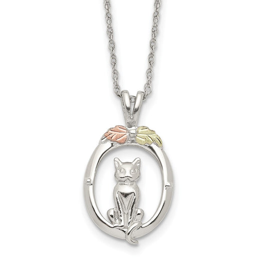 Landstrom's Mt. Rushmore Black Hills Sterling Silver 12K Gold Accents Oval with Cat 18 inch Spring Ring Clasp Necklace 18 Inches