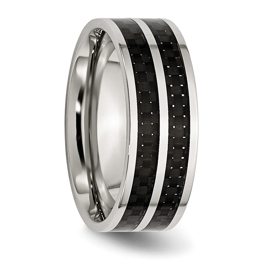 Stainless Steel Polished Double Row Black Carbon Fiber Inlay 8mm Band Size - 8