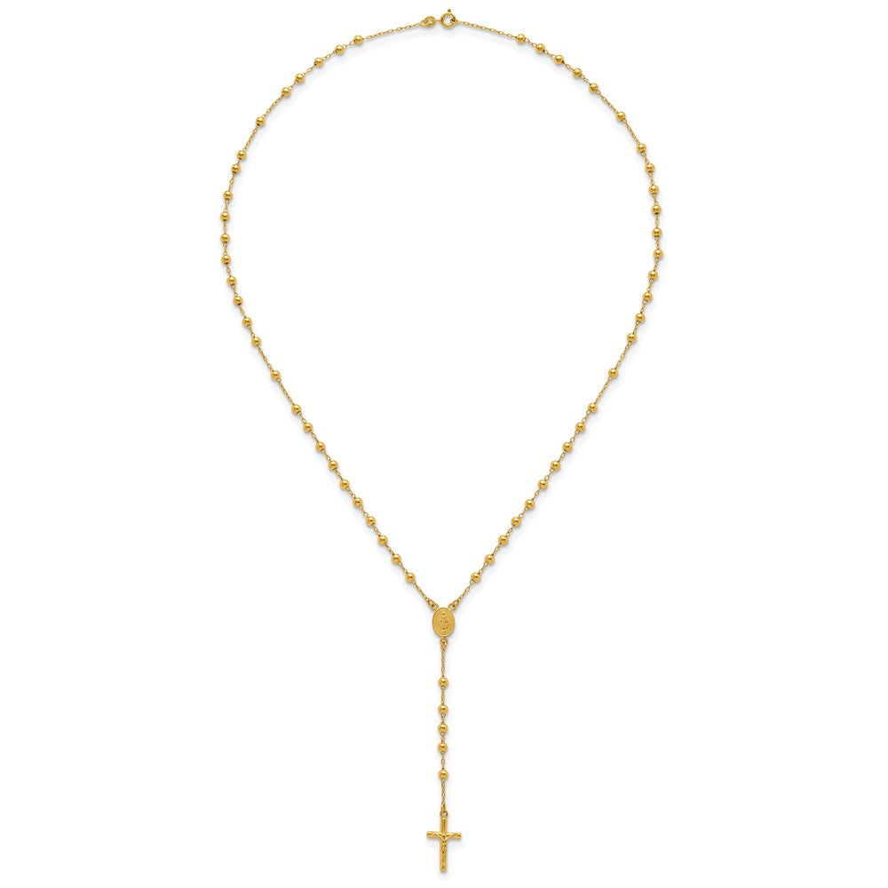 Sterling Silver Gold-tone Polished and Beaded Rosary 24 inch Necklace