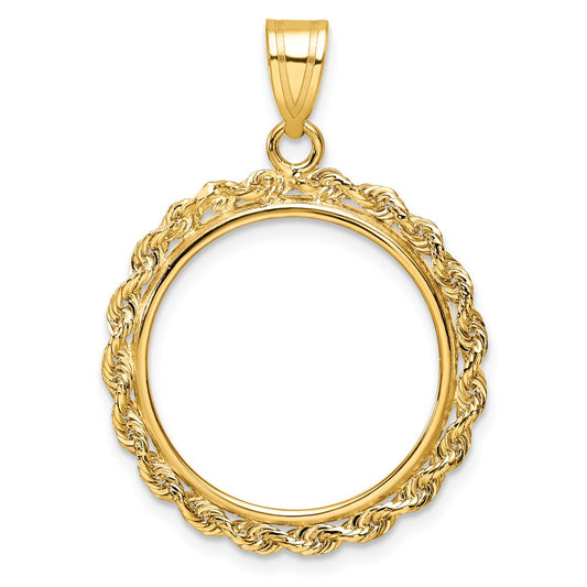 Wideband Distinguished Coin Jewelry 14k Polished Rope 19.0mm Prong Coin Bezel Pendant