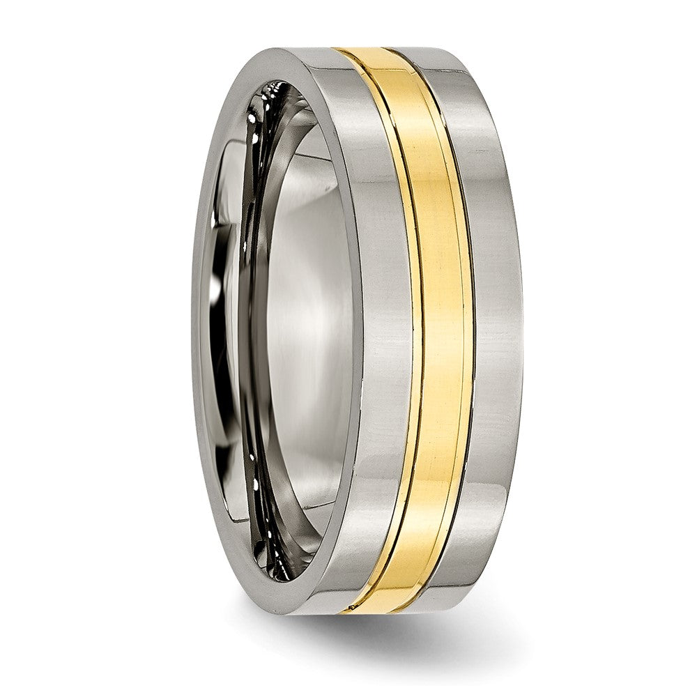 Titanium Polished Yellow IP-plated 7mm Grooved Band Size - 9.5
