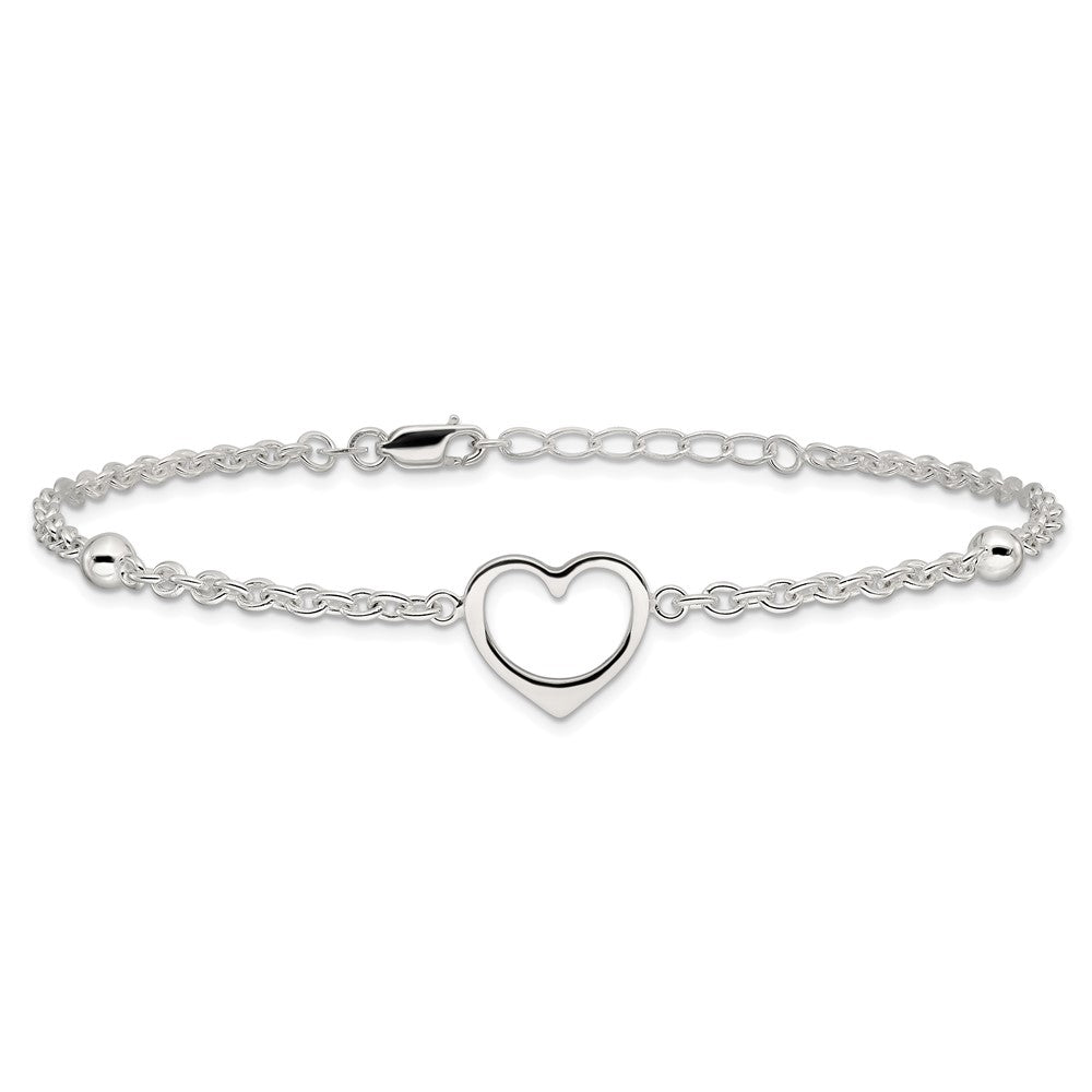 Sterling Silver 9in Plus 1 in ext Heart Anklet 10 inches