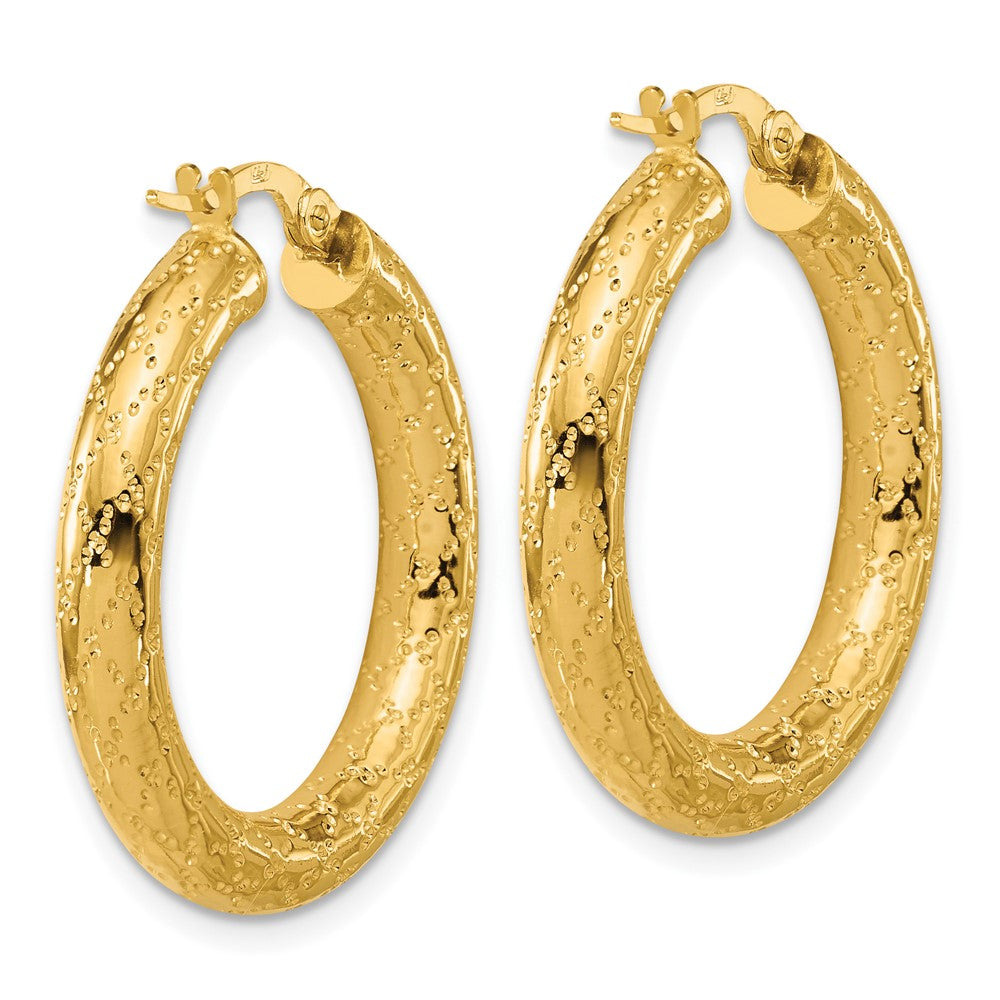 14K Polished Patterned Round Hoop Earrings