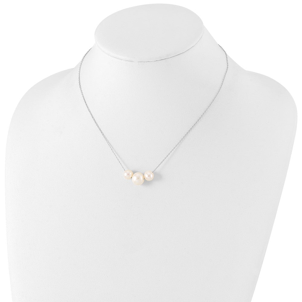 Sterling Silver Rhodium-plated 8-10mm White Near-Round Freshwater Cultured Pearl 17 inch Necklace 17 Inches