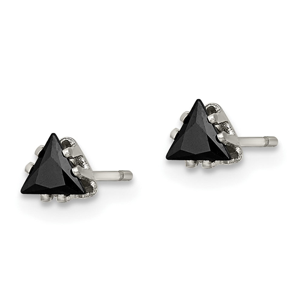 Stainless Steel Polished 4mm Black Triangle CZ Stud Post Earrings