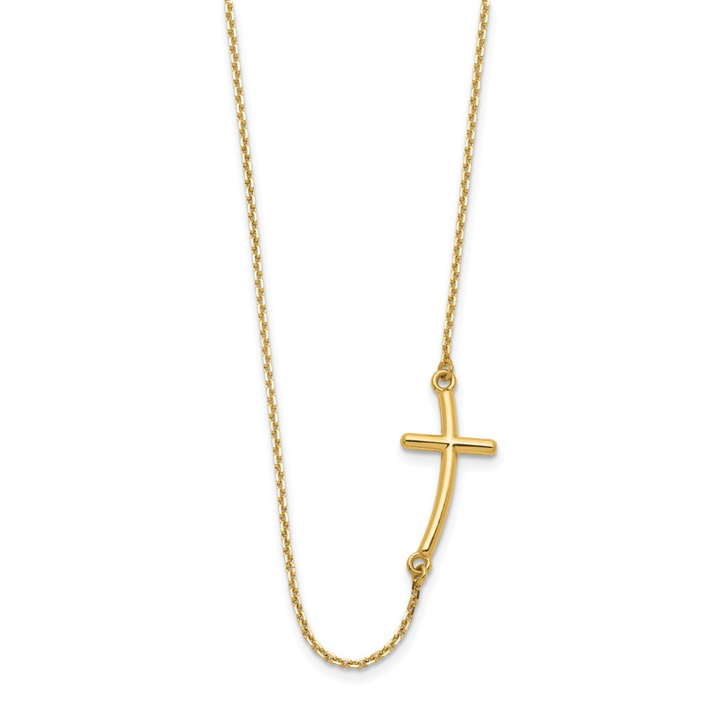 10k Large Sideways Curved Cross Necklace