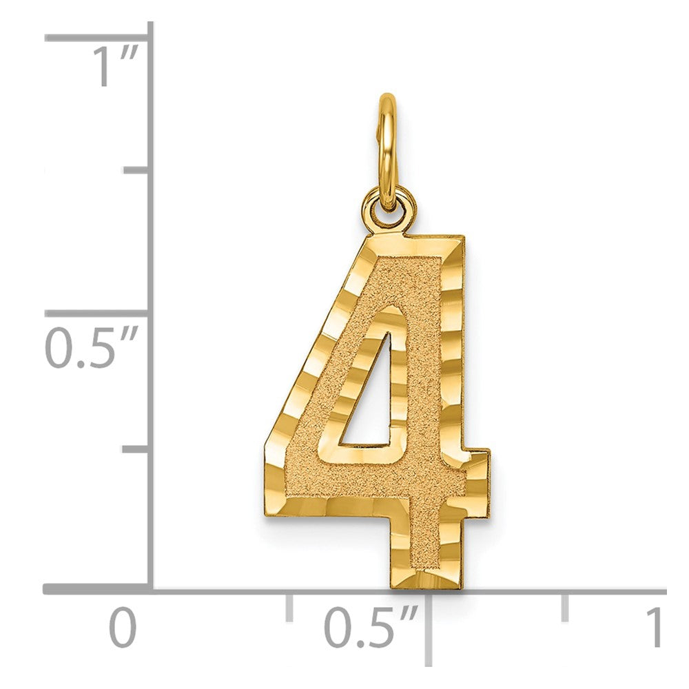 14k Large Brushed Diamond-cut Number 4 Charm