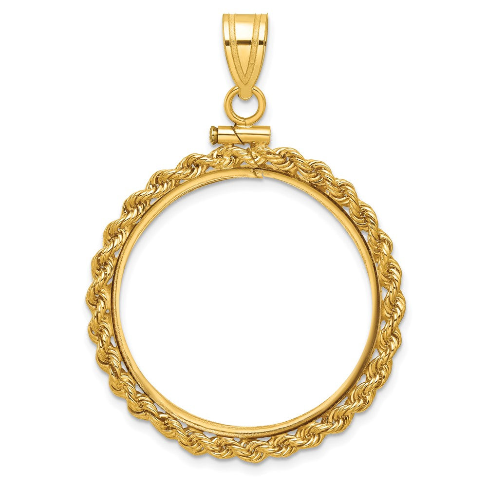 Wideband Distinguished Coin Jewelry 14k Polished Rope 25.0mm x 2.35mm Screw Top Coin Bezel Pendant
