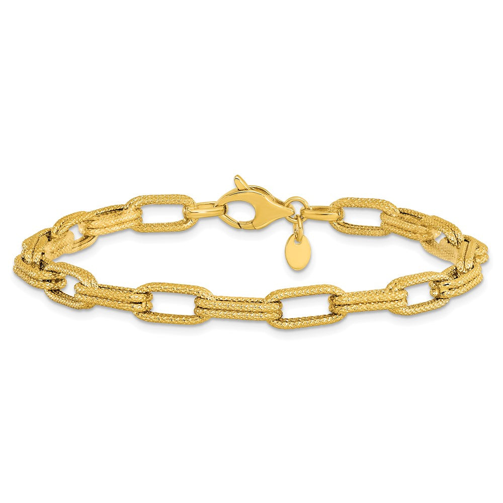 14k Polished Textured Fancy Link Bracelet 7.75  inches