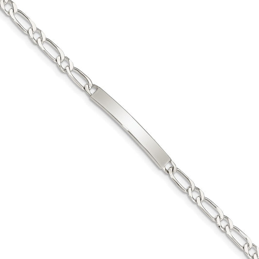 Sterling Silver 7inch Polished Engraveable 1 Figaro Link ID Bracelet 7 inches