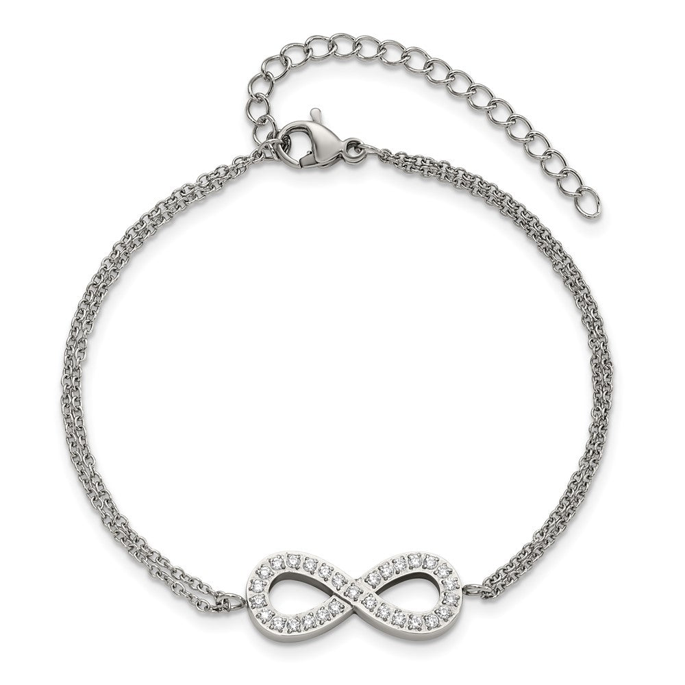 Stainless Steel Polished with CZ Infinity Symbol 6.25in w/2in ext. Bracelet 6.25 inches