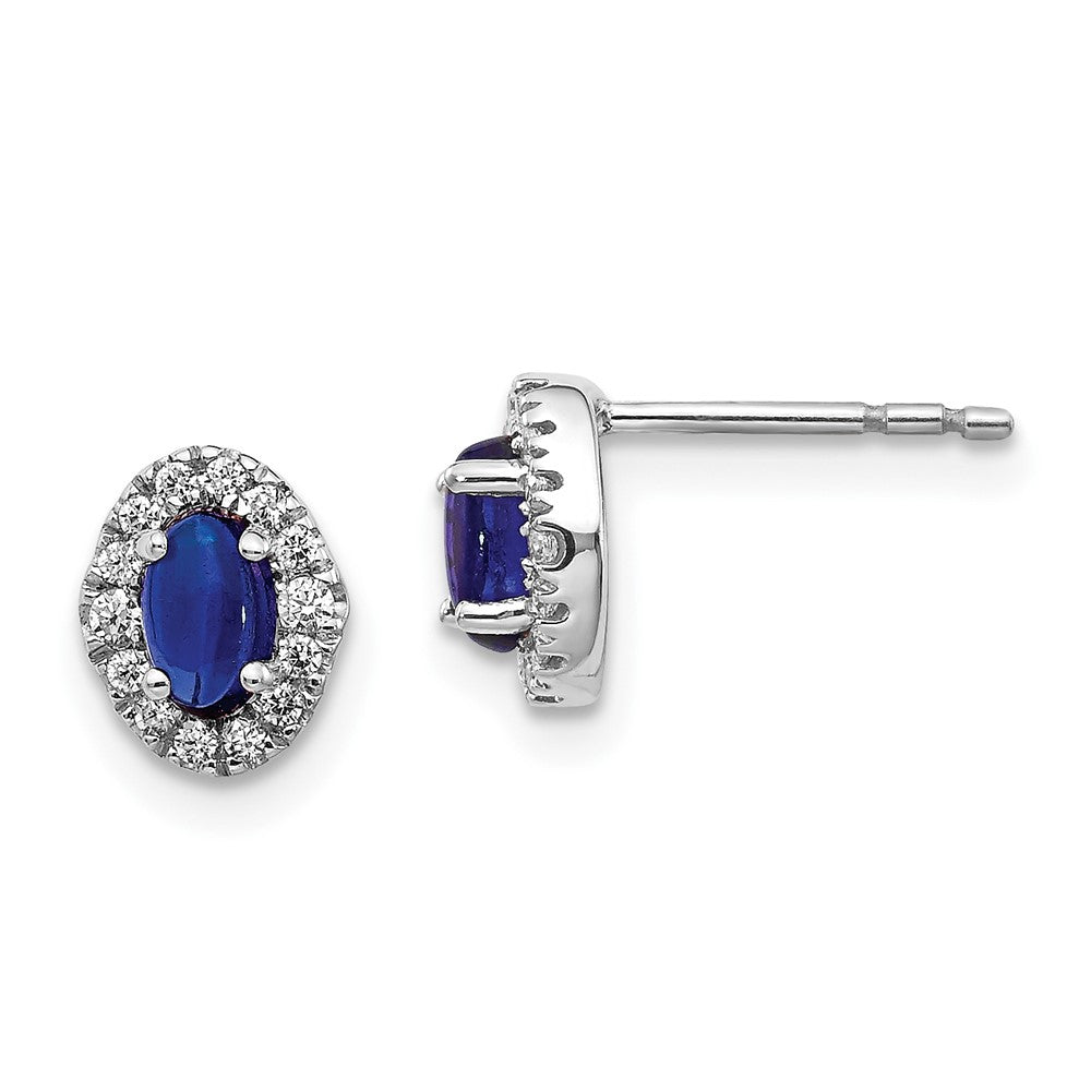 14k White Gold 1/6 carat Lab Grown Diamond VS/SI+ G+ and Oval Created Sapphire Halo Post Earrings