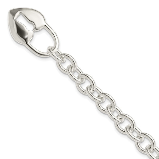Sterling Silver Polished Heart and Key Bracelet 7.5 inches
