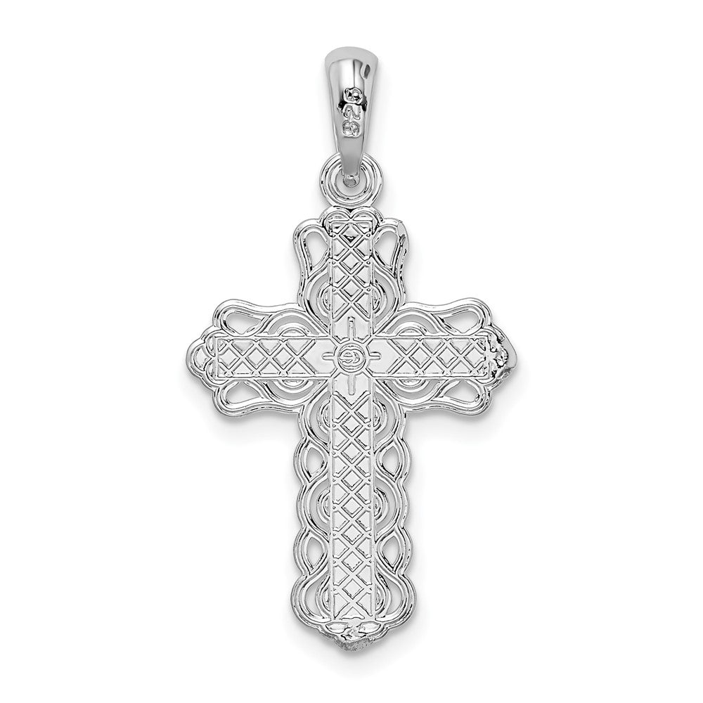 De-Ani Sterling Silver Rhodium-Plated Polished Lace-edge Cross Pendant