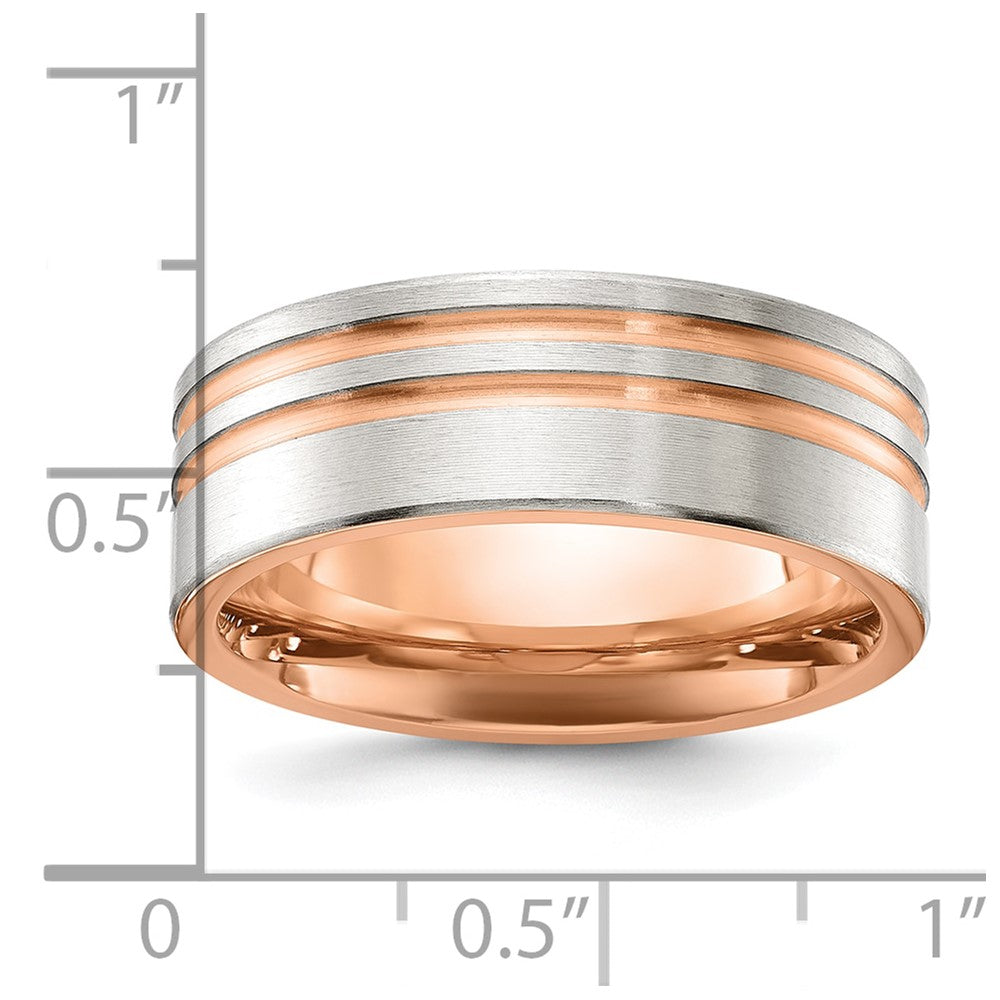 Chisel Stainless Steel Brushed Rose IP-plated Stripes 8mm Band Size - 12.5