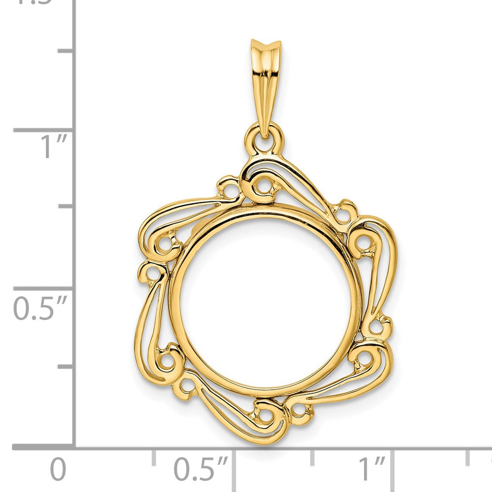 Wideband Distinguished Coin Jewelry 14k Polished Curved Scroll 16.0mm Prong Coin Bezel Pendant