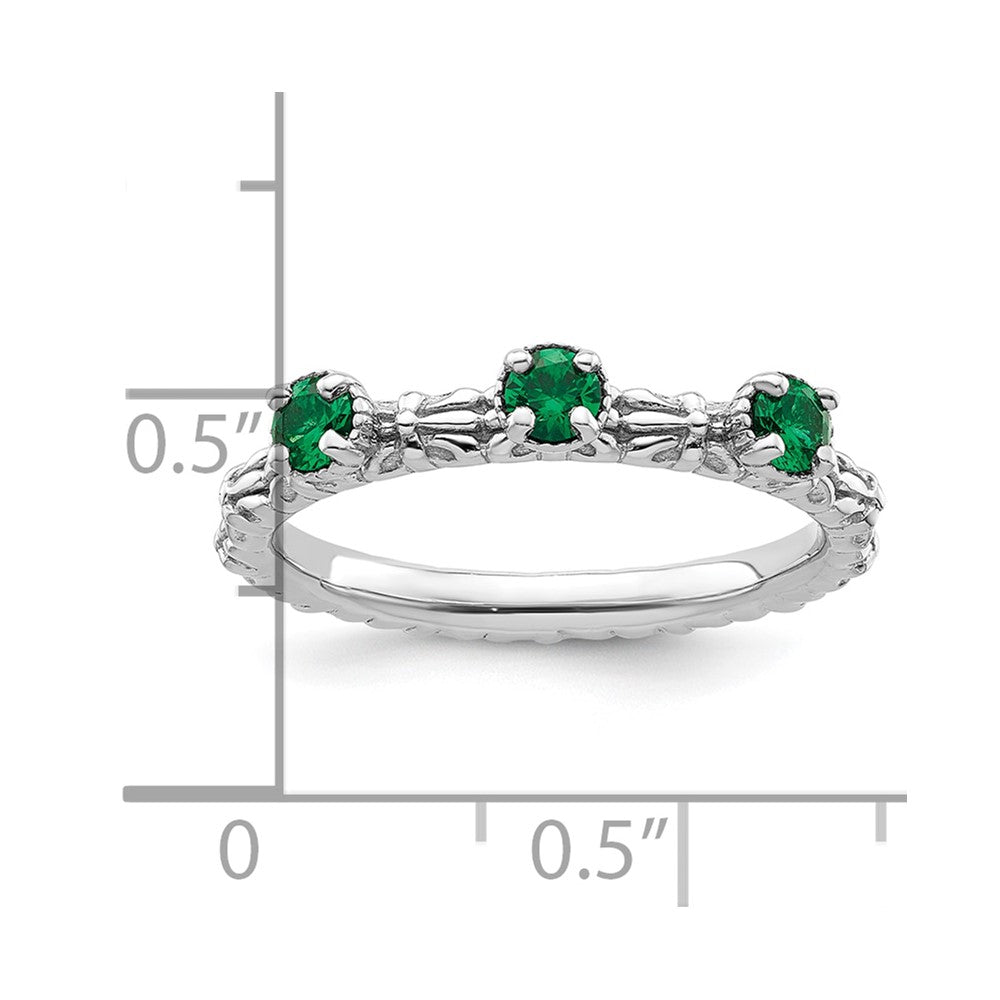 Sterling Silver Stackable Expressions Created Emerald Three Stone Ring Size -5