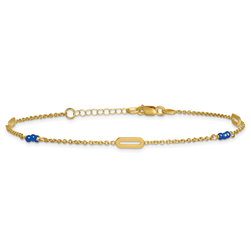 14k Polished Blue Spinel Beads and Ovals 9 in with 1 inch Extender Anklet