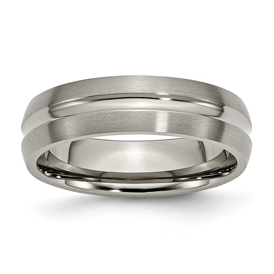 Titanium Brushed and Polished 6mm Grooved Band Size - 12.5