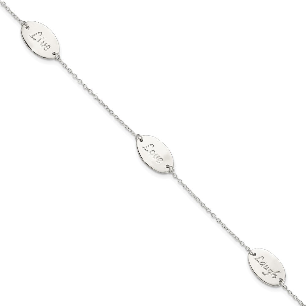 Sterling Silver Polished Live Laugh Love 7.5in Bracelet 7.5 inches