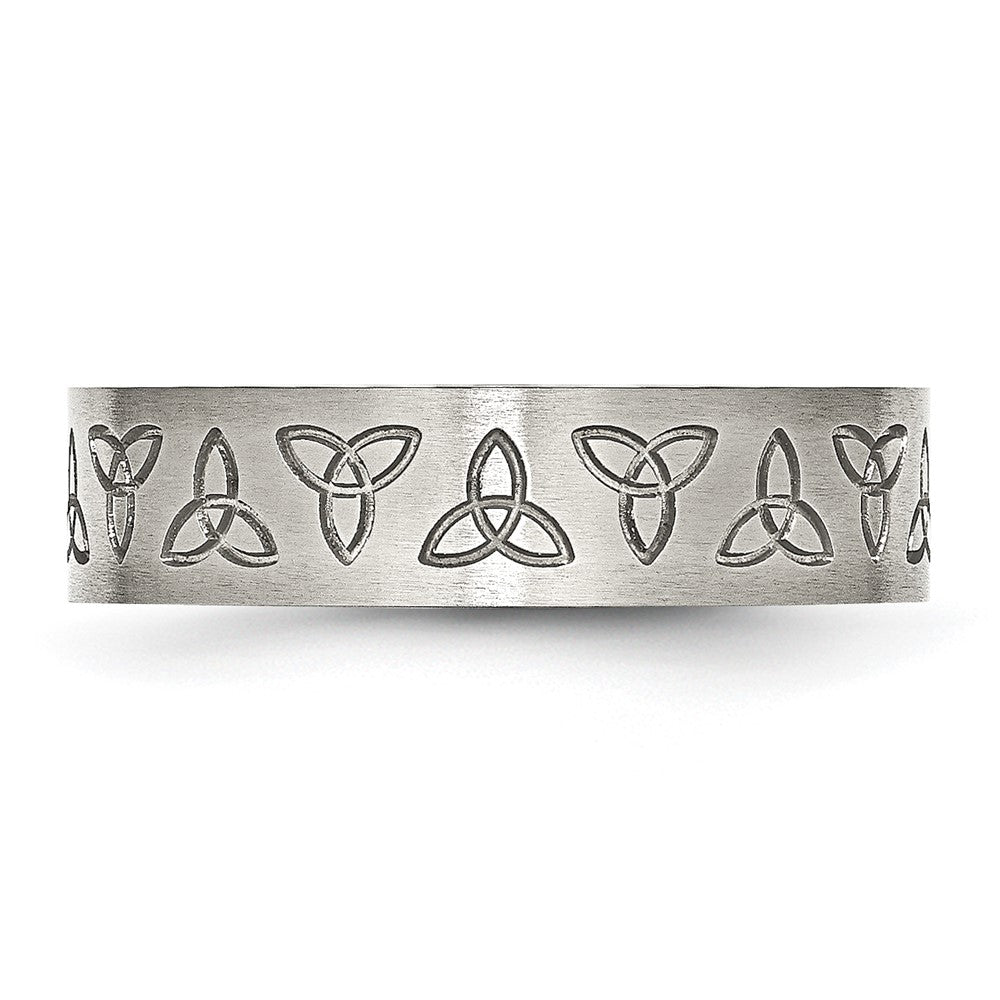 Stainless Steel Brushed w/Engraved Trinity Symbol 6mm Band Size - 12