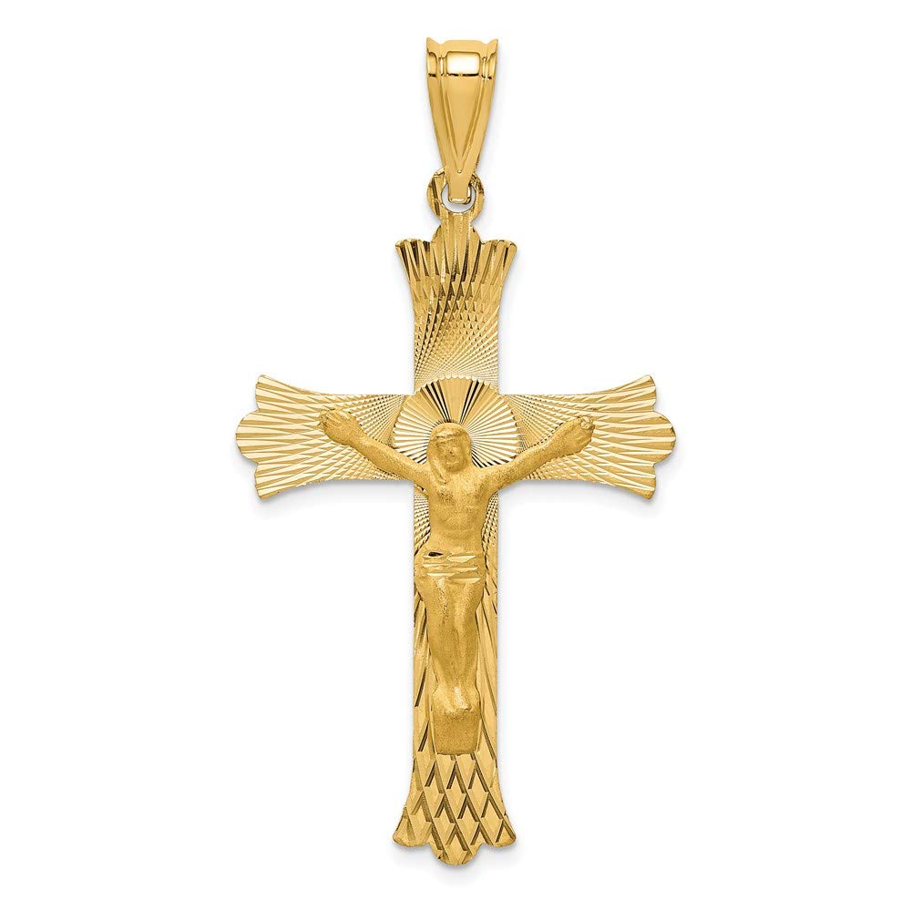 14k Polished Satin and Diamond-cut Crucifix Pendant