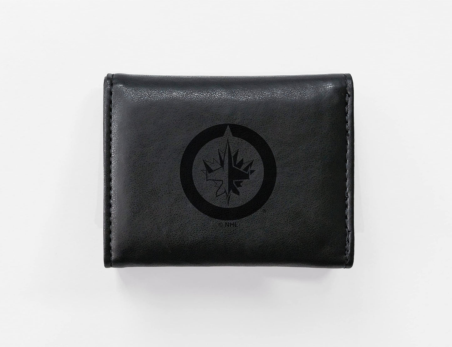 NHL Winnipeg Jets Black Faux Leather Trifold Wallet with 4 Card Slots and ID Window QGC7868