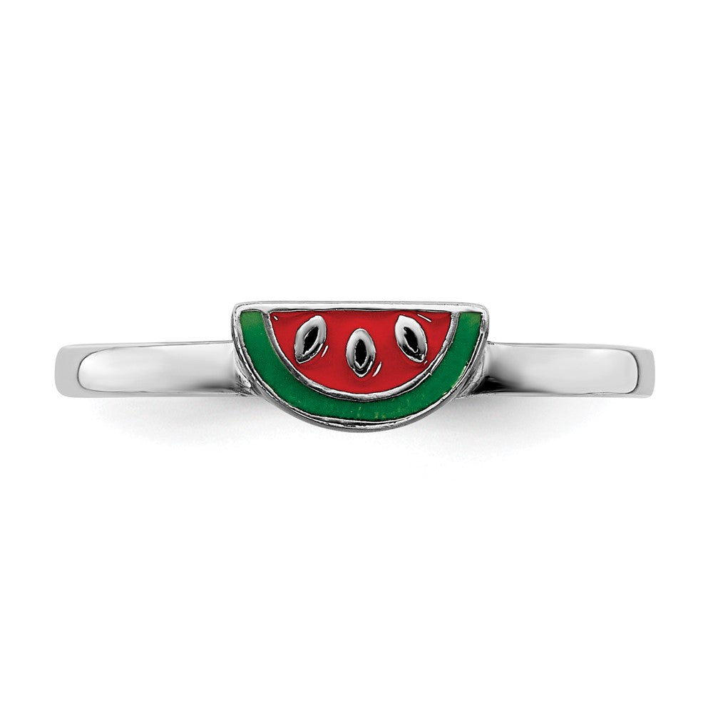 Sterling Silver Rhodium-plated Childs Enameled Watermelon Ring