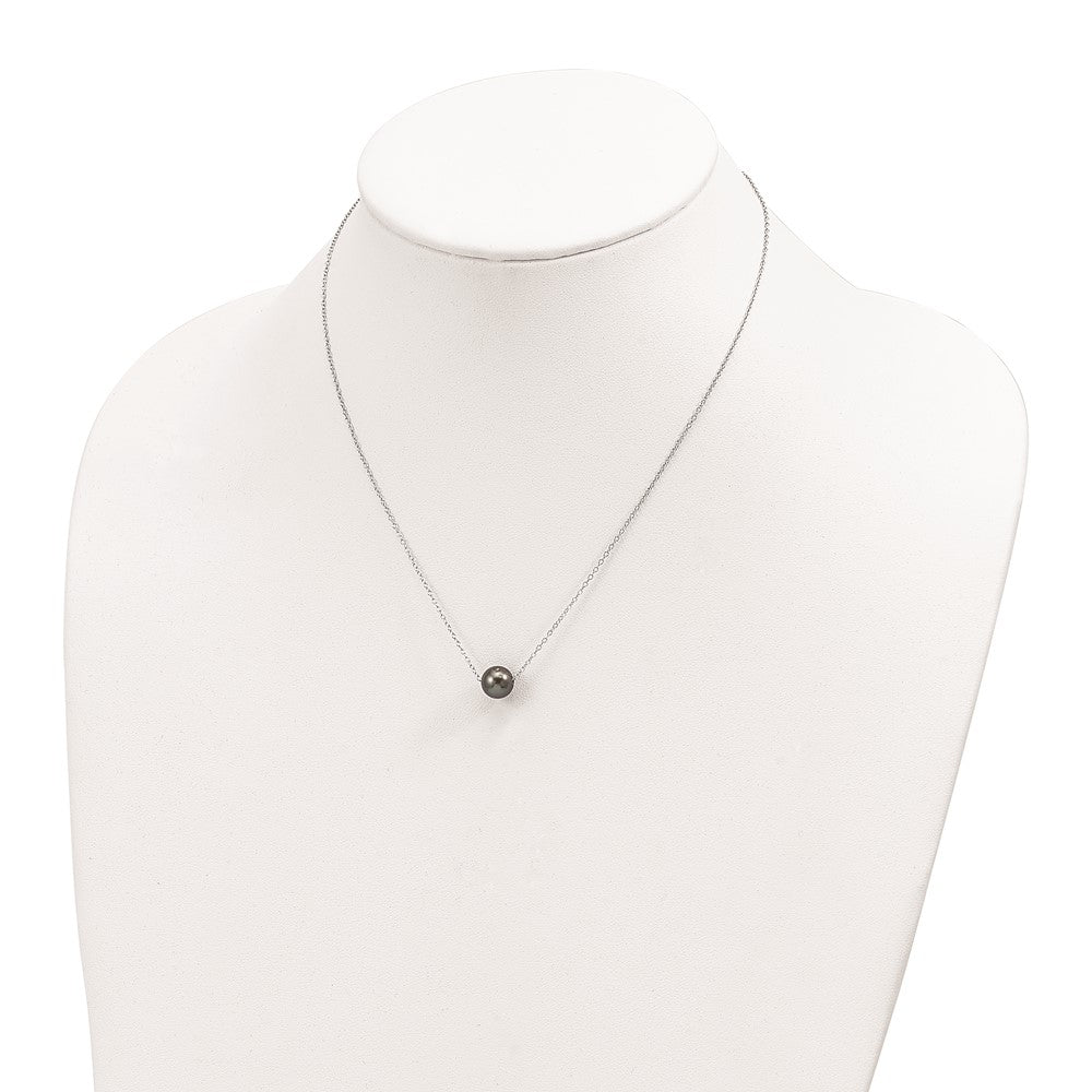 Sterling Silver Rhodium-plated 8-9mm Black Semi-Round Tahitian Saltwater Cultured Pearl 17 inch Necklace 17 Inches