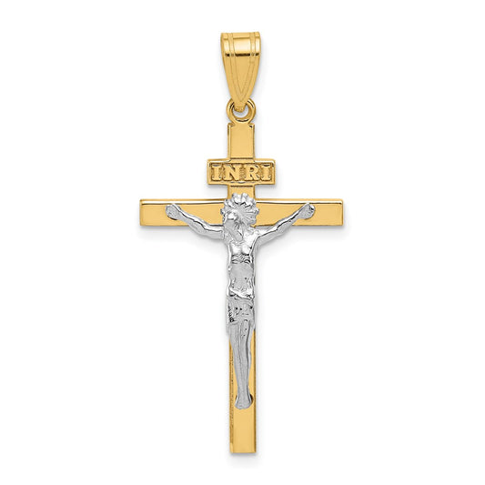 14K Two-tone INRI Crucifix Pendant