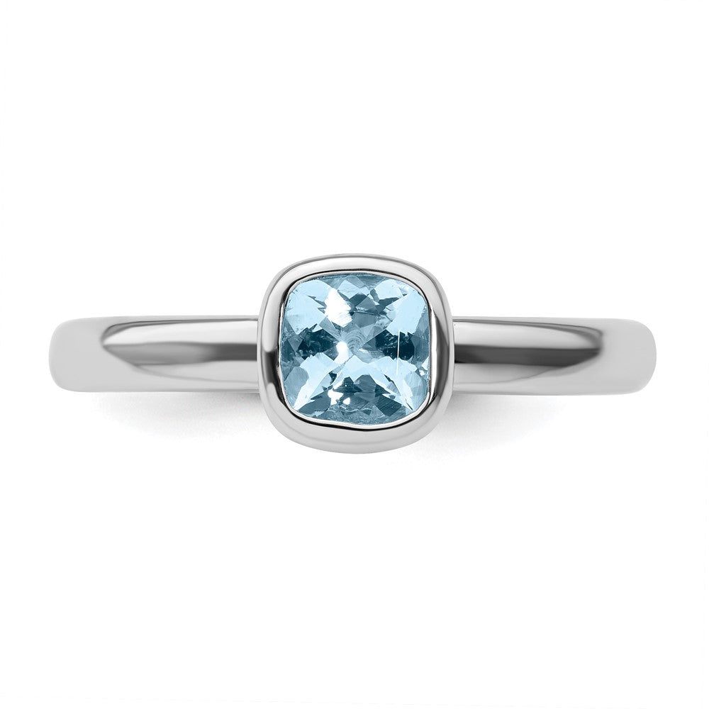 Sterling Silver Stackable Expressions Cushion Cut Aquamarine Ring Size -7