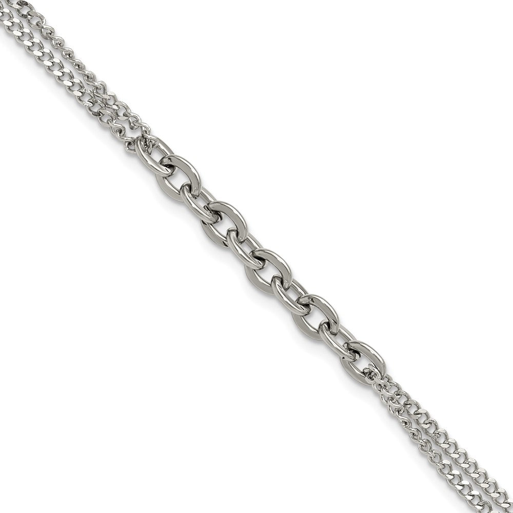 Chisel Stainless Steel Polished Two-Strand 7 inch Plus 1 inch Extension Bracelet 8 inches
