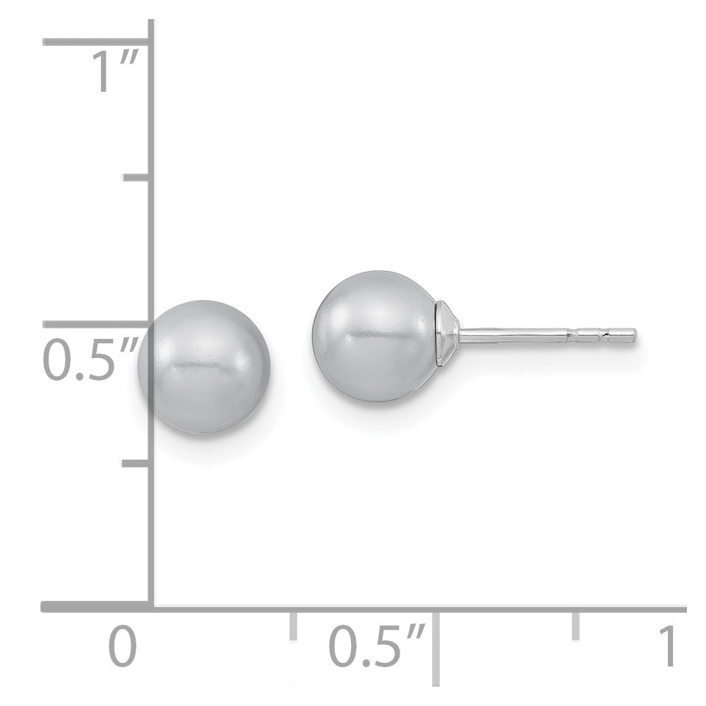 Majestic Sterling Silver Rhodium-plated  6-7mm Grey Imitation Shell Pearl Stud Earrings