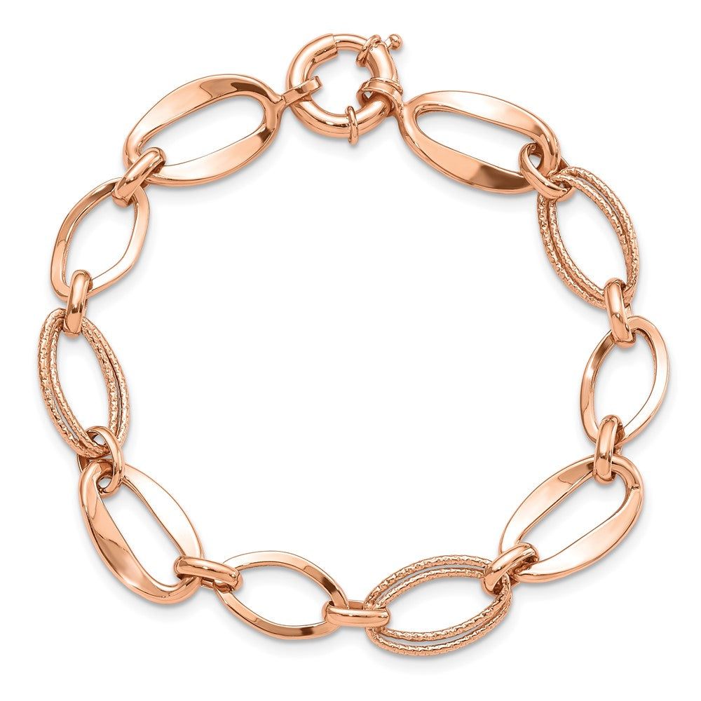 10k Rose Gold Polished and Textured Link Bracelet 7.5  inches