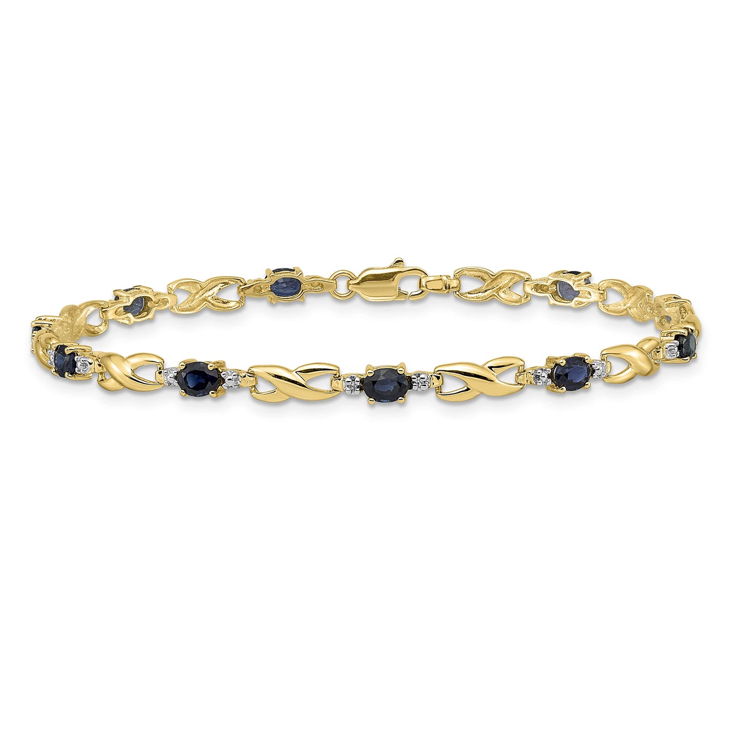 Primal Gold 14 Karat Yellow Gold Diamond and Sapphire Oval Bracelet