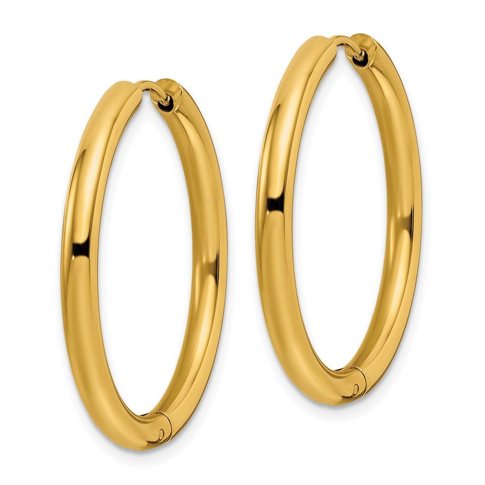 Stainless Steel Polished Yellow IP-plated 3mm Hinged Hoop Earrings