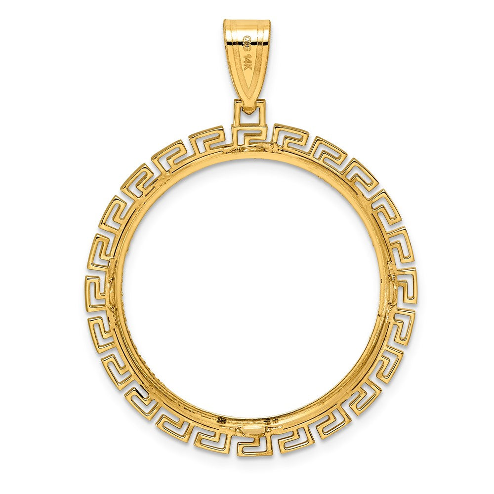 14k Diamond Cut Greek Key with 27.0mm Prong Coin Bezel Pendant