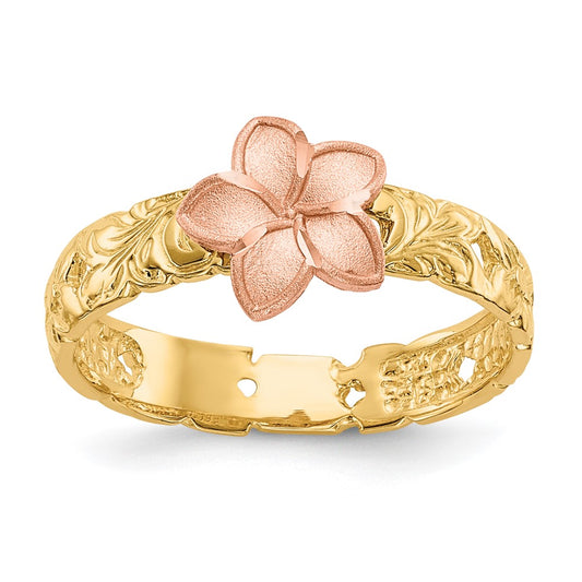 14K Two Tone Plumeria Baby Ring Size 3