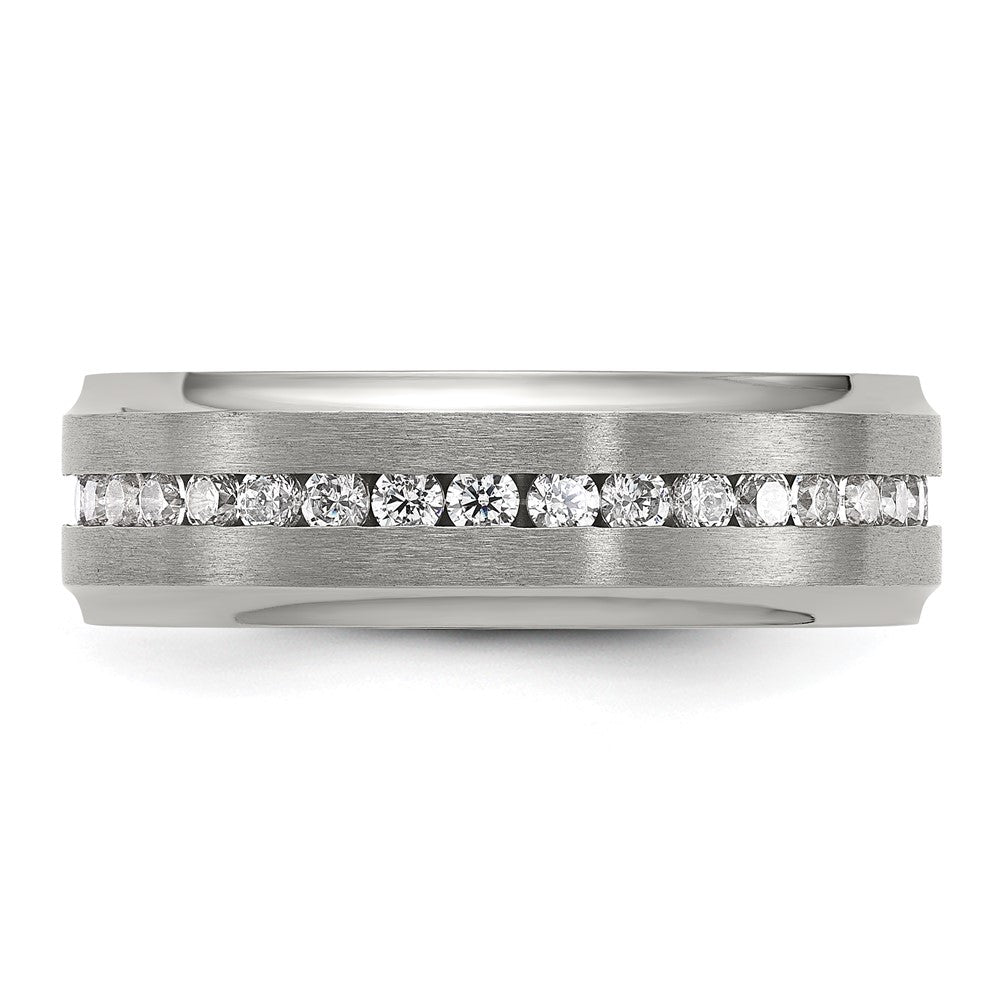Chisel Titanium Polished with Brushed Center and CZ 7mm Band Size - 10