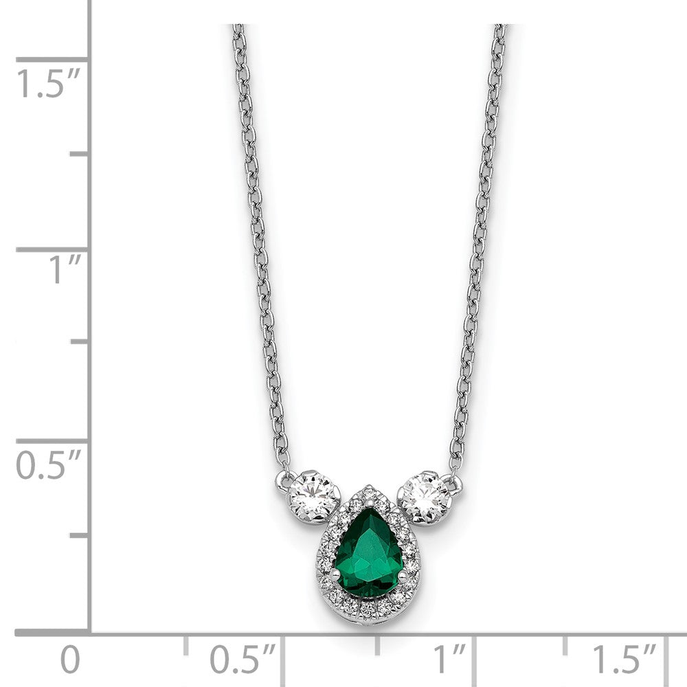 14k White Gold 1/2 carat Lab Grown Diamond VS/SI+ G+ and Created Emerald Three Stone 16 inch Necklace