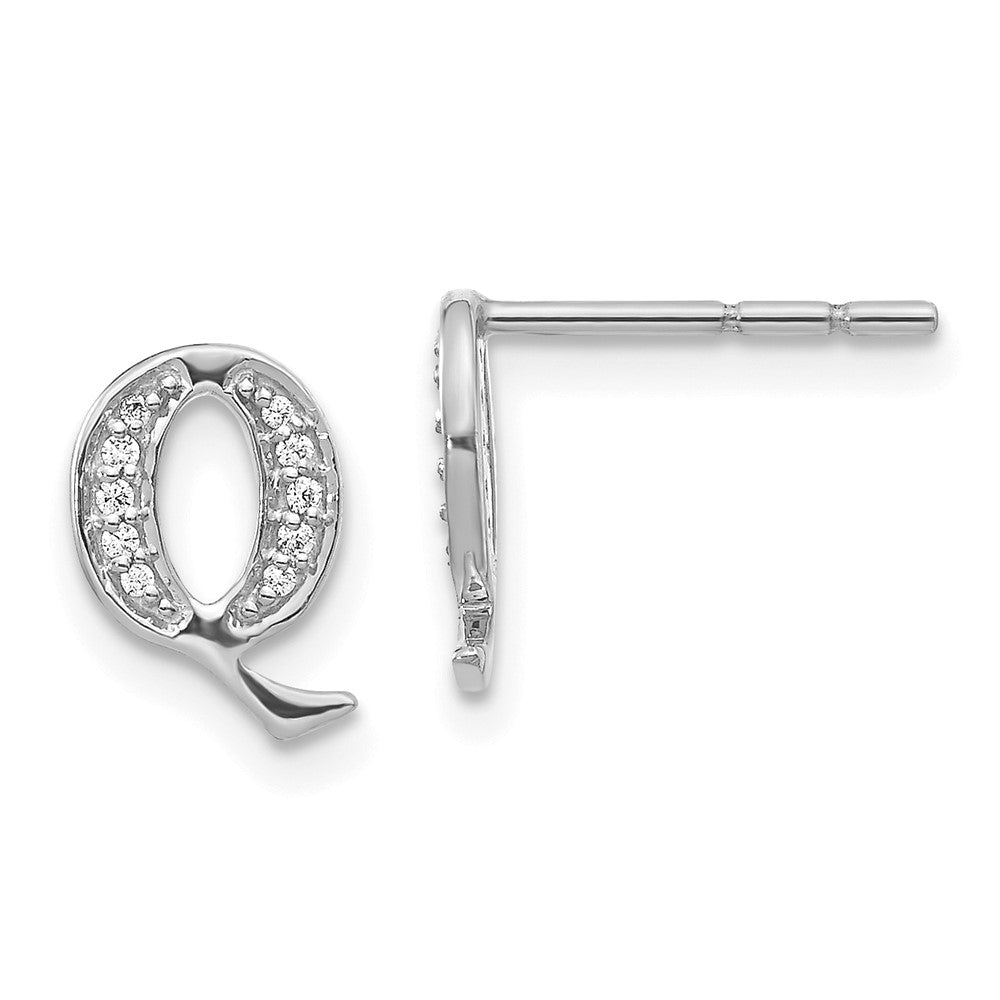 14k White Gold Diamond Initial Q Earrings