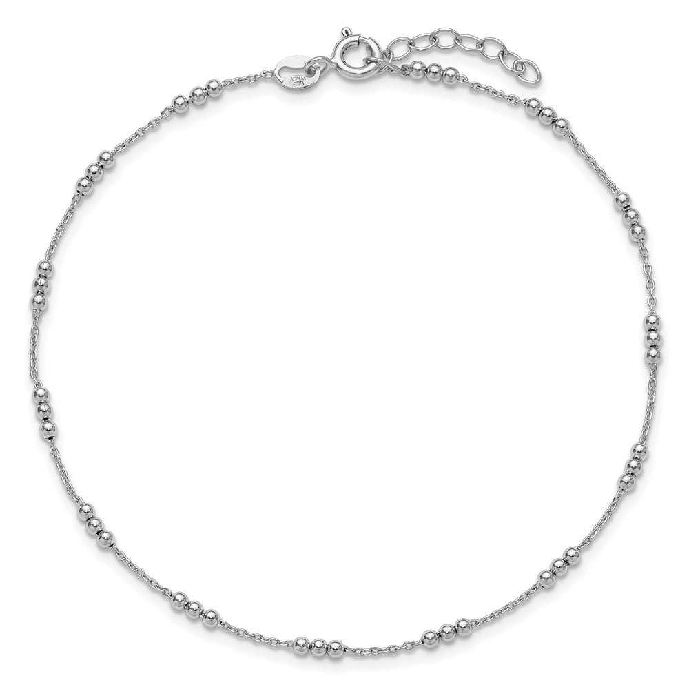 SS RH-plated Polished  Bead Station 9in Plus 1in ext. Anklet