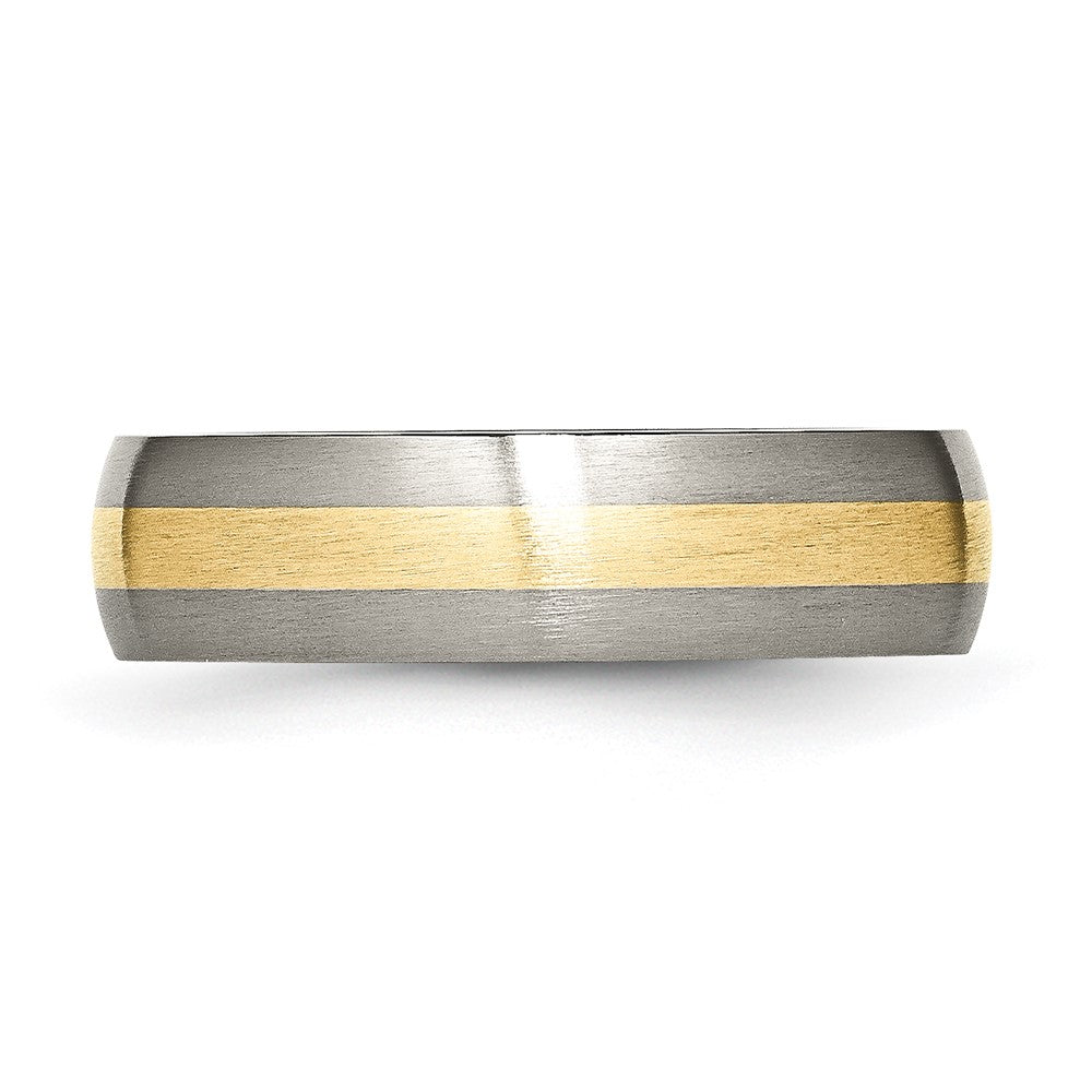Titanium Brushed w/14k Yellow Inlay 6mm Band Size - 14