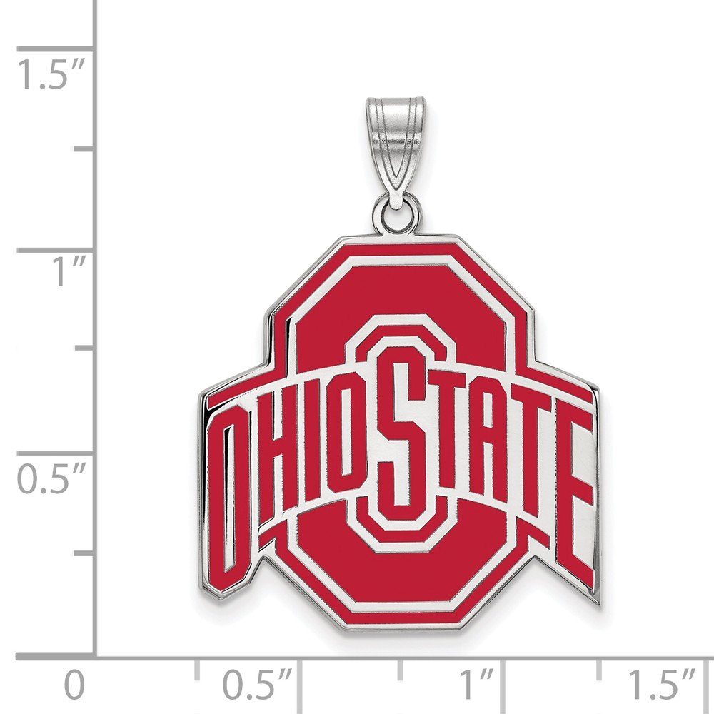 Sterling Silver Official Licensed Collegiate Ohio State University (OSU) XL Enamel Pendant