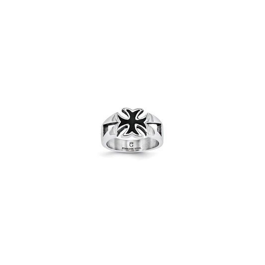 Stainless Steel Blk IPG Gts Cross Ring