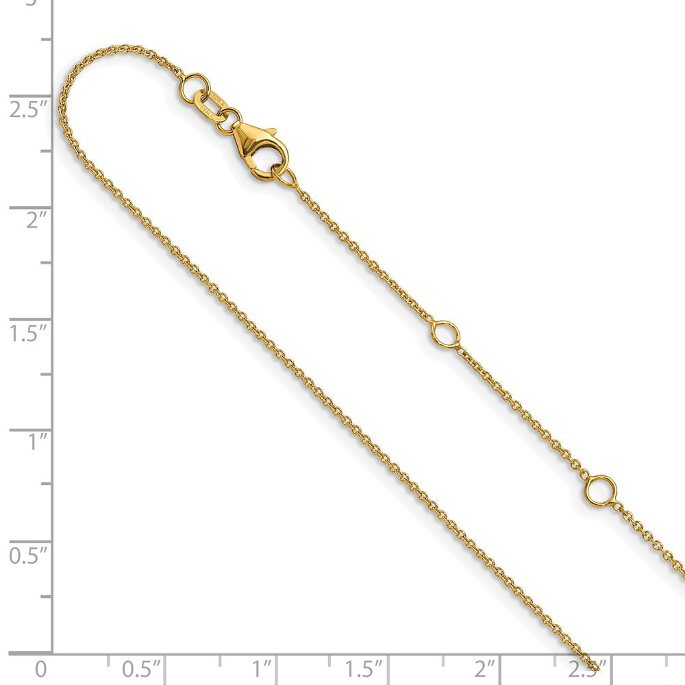 14k Yellow Gold 1.25mm Round Cable 1in+1in Adjustable Chain