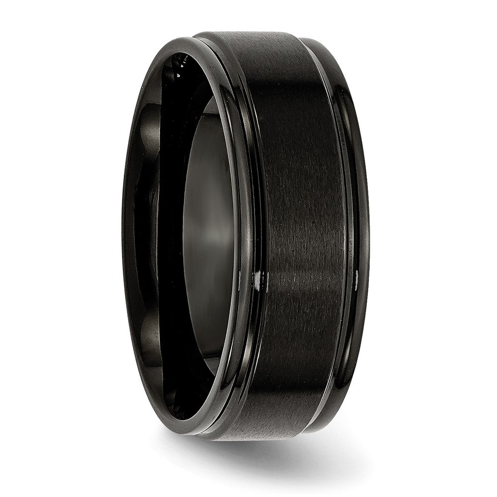 Chisel Stainless Steel Polished with Brushed Center Black IP-plated 8mm Band Size - 8