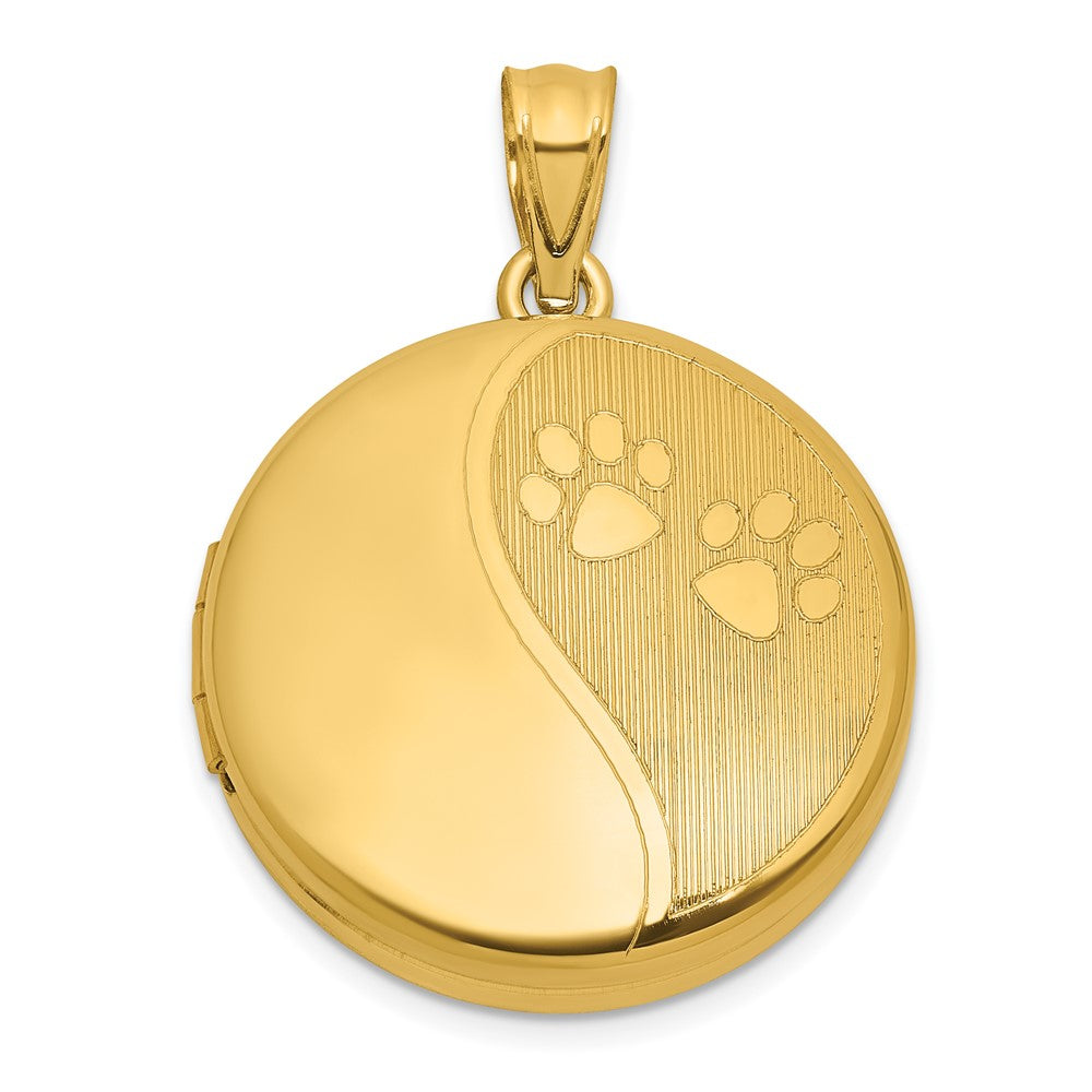Sterling Silver Gold-plated Polished Front/Brushed Back Paw Print 20mm Round Locket
